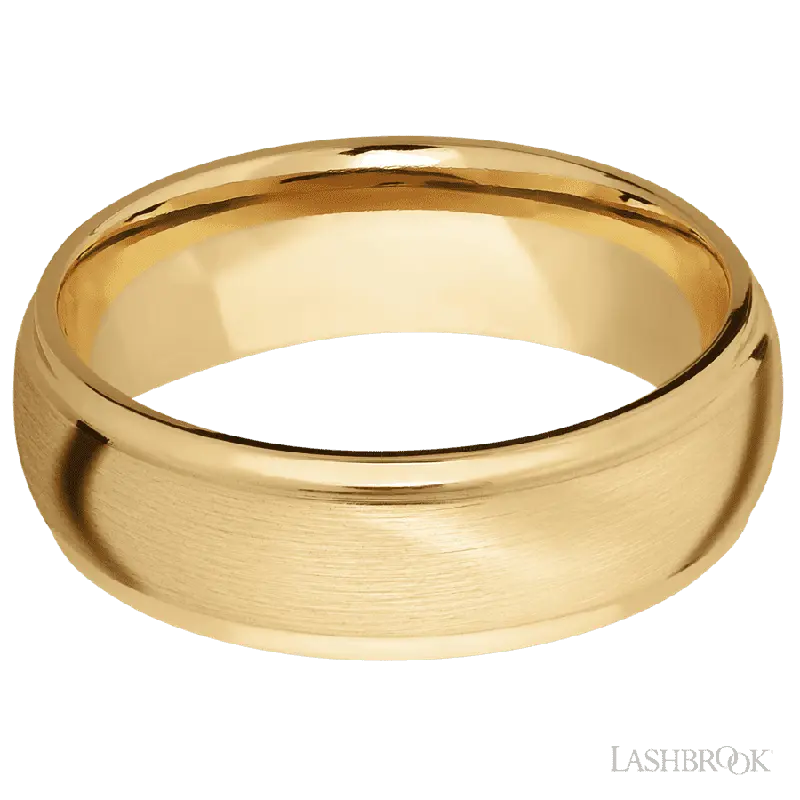 7 mm wide Domed Stepped Down Edges 10K Yellow Gold band.