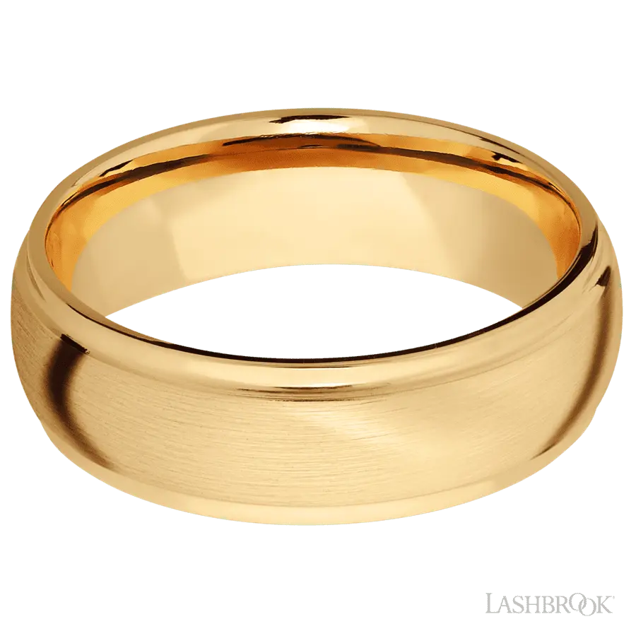 7 mm wide Domed Stepped Down Edges 10K Yellow Gold band.
