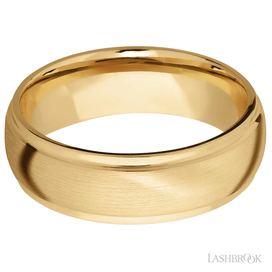 7 mm wide Domed Stepped Down Edges 10K Yellow Gold band.