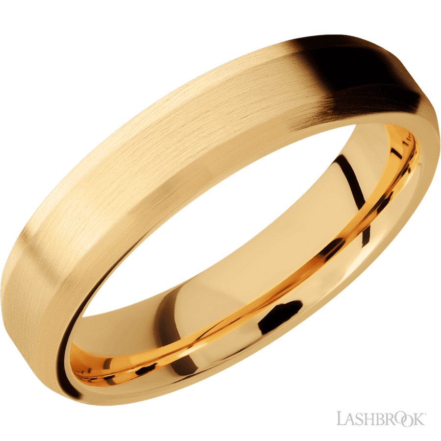 5 mm wide Beveled 14K Yellow Gold band.