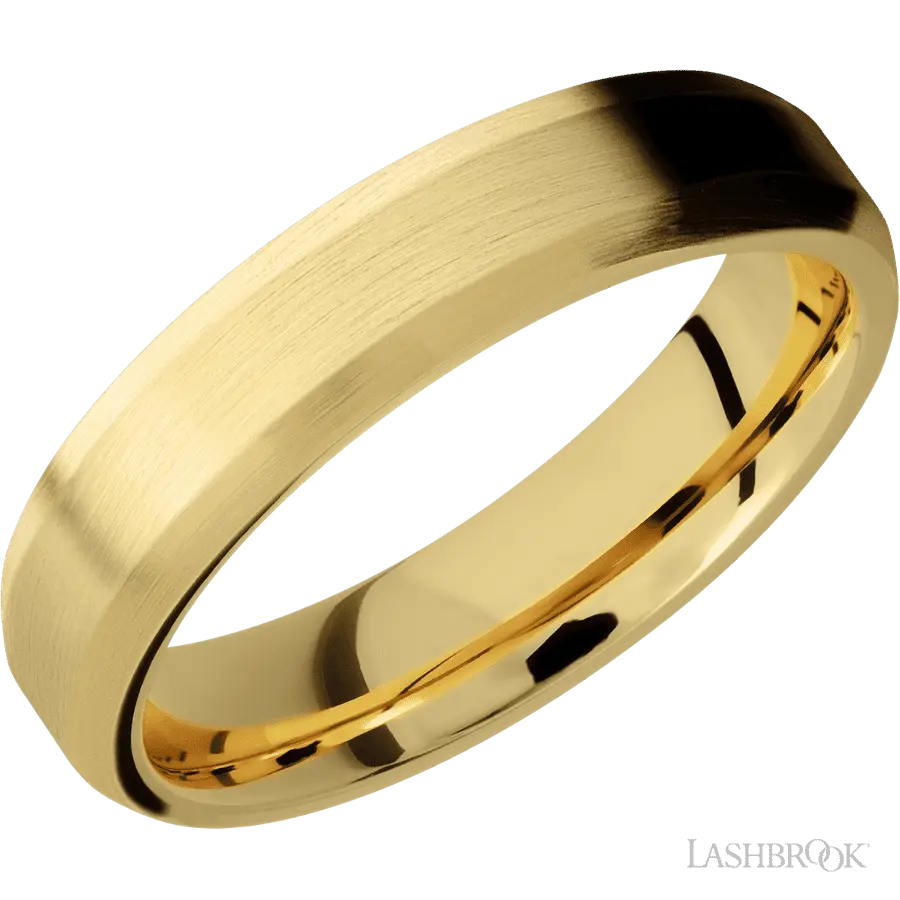 5 mm wide Beveled 14K Yellow Gold band.