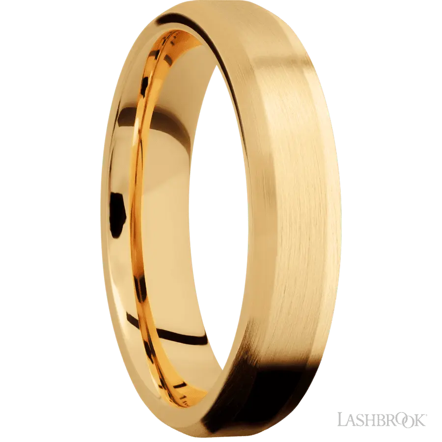 5 mm wide Beveled 14K Yellow Gold band.