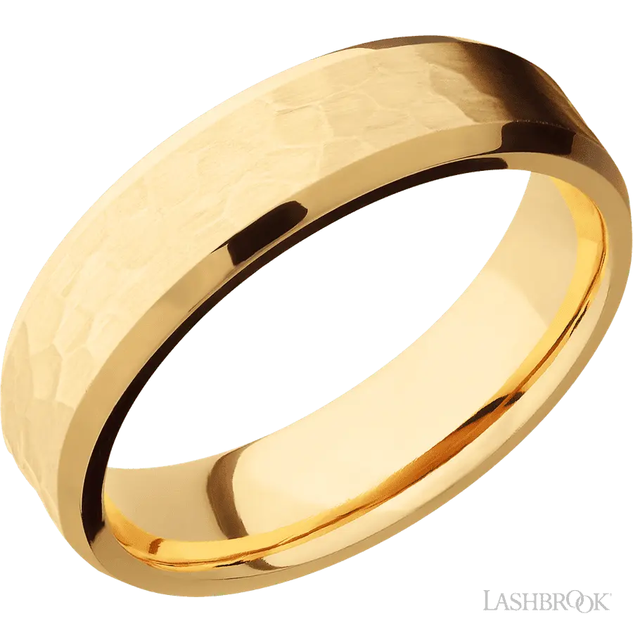 6 mm wide Beveled 14K Yellow Gold band.
