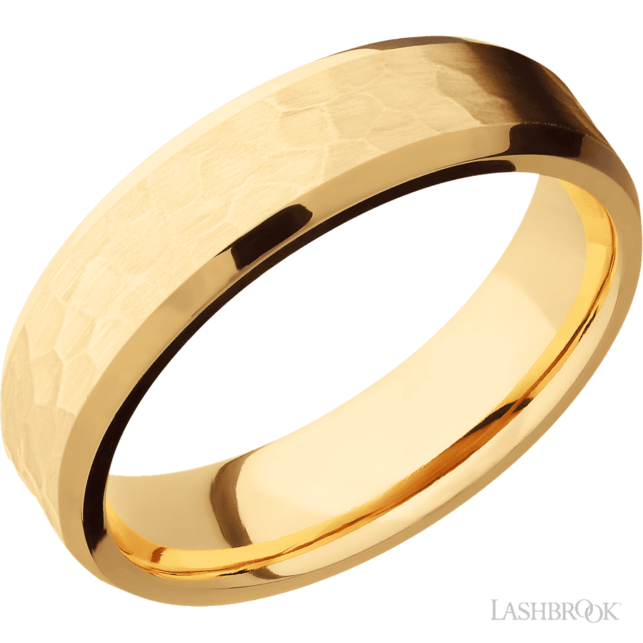 6 mm wide Beveled 14K Yellow Gold band.
