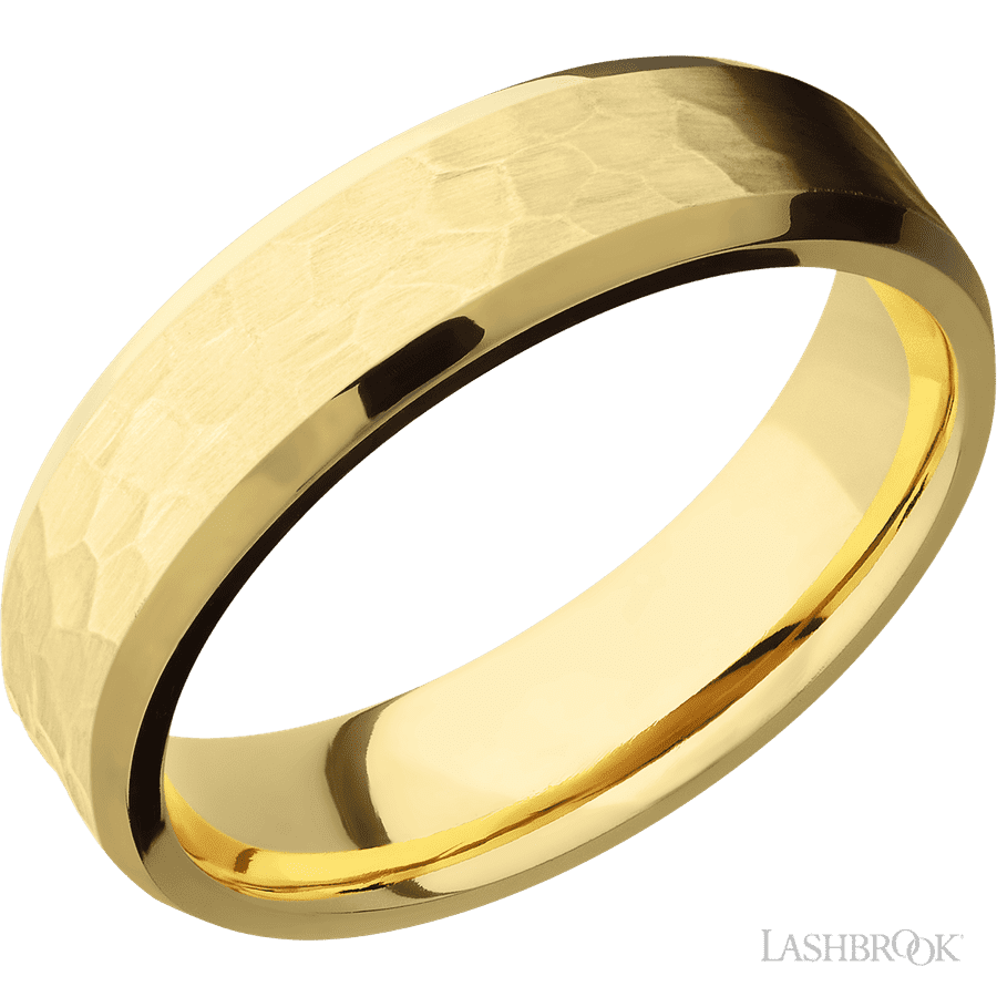 6 mm wide Beveled 14K Yellow Gold band.