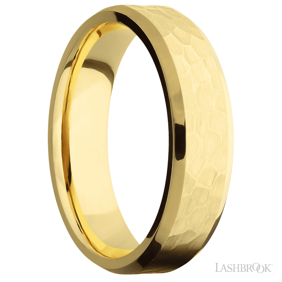 6 mm wide Beveled 14K Yellow Gold band.