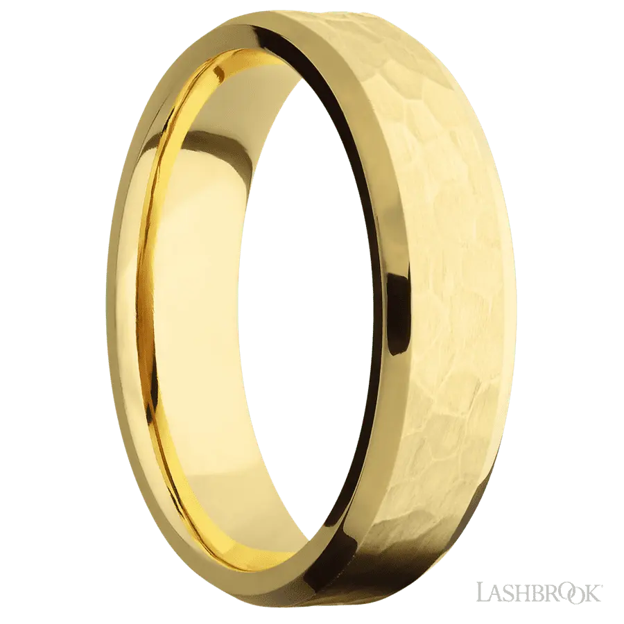 6 mm wide Beveled 14K Yellow Gold band.