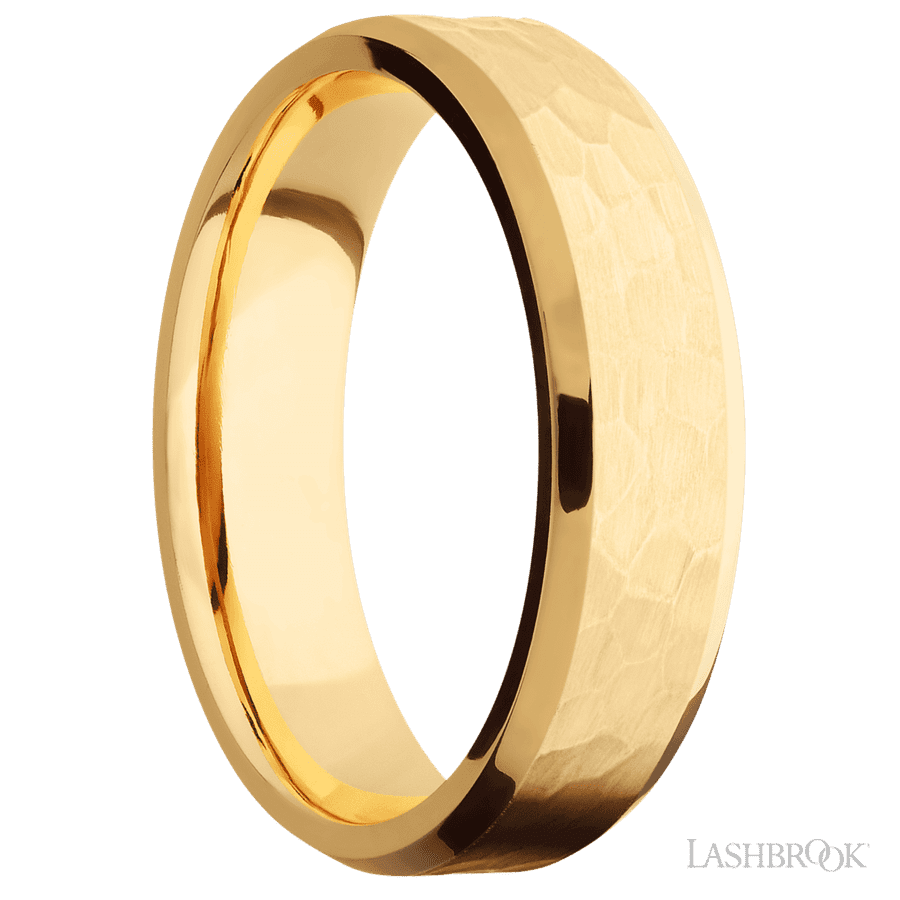 6 mm wide Beveled 14K Yellow Gold band.