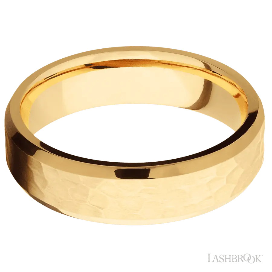 6 mm wide Beveled 14K Yellow Gold band.