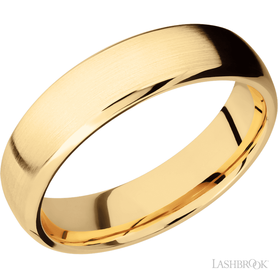 6 mm wide Domed Bevel 14K Yellow Gold band.