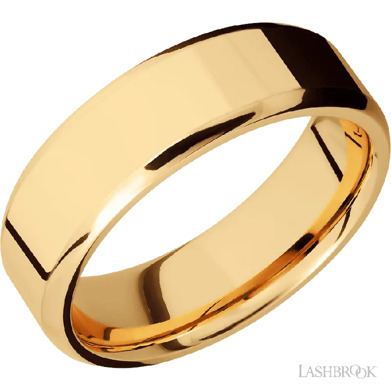 7 mm wide Beveled 14K Yellow Gold band.