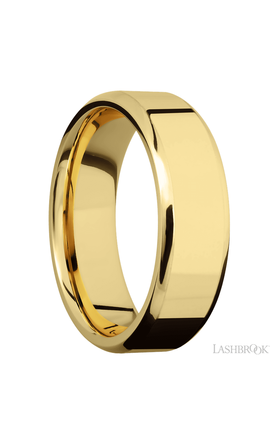 7 mm wide Beveled 14K Yellow Gold band.