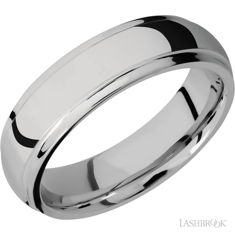 6 mm wide Domed Stepped Down Edges Titanium band.