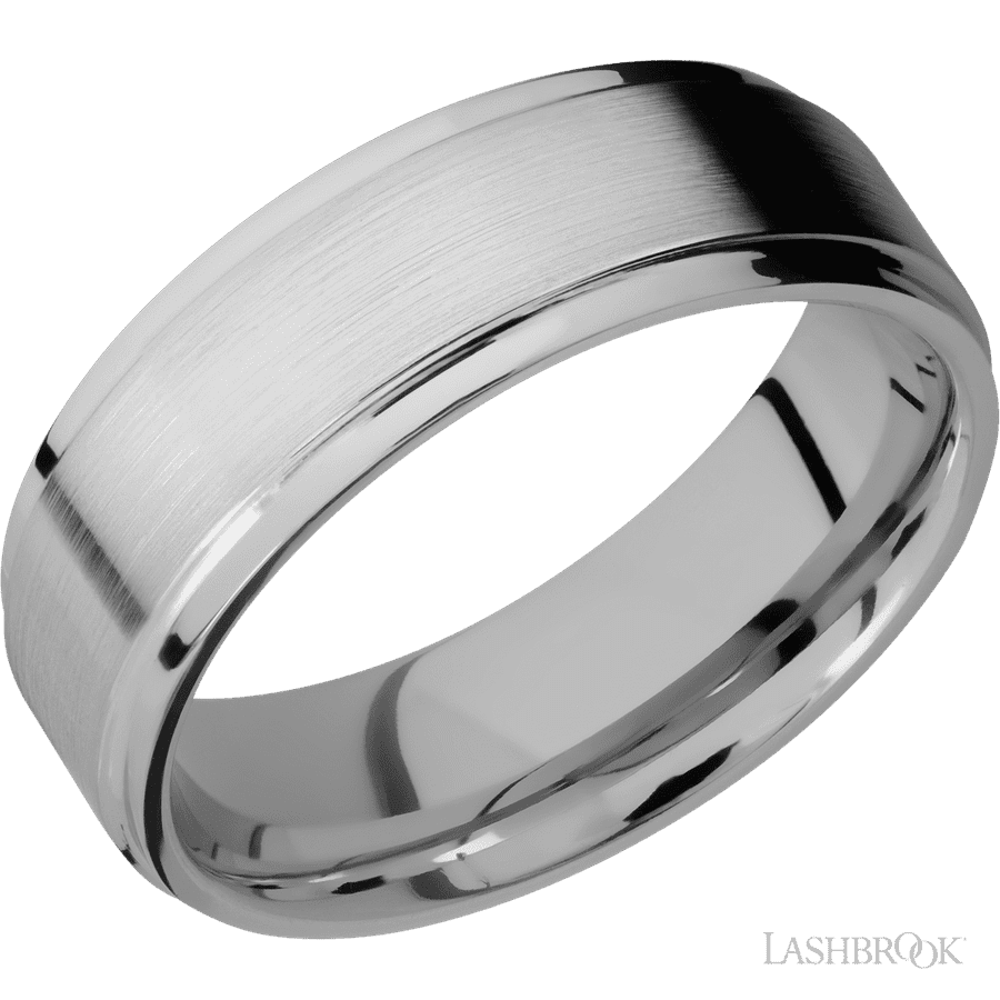 7 mm wide Flat Grooved Edges Titanium band.