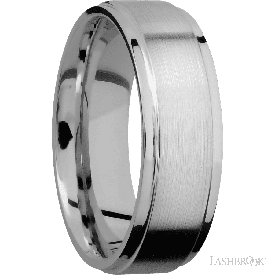 7 mm wide Flat Grooved Edges Titanium band.