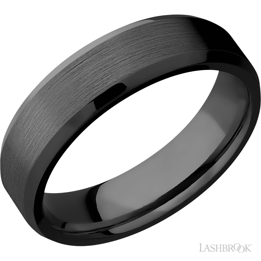 6 mm wide Beveled Zirconium band.
