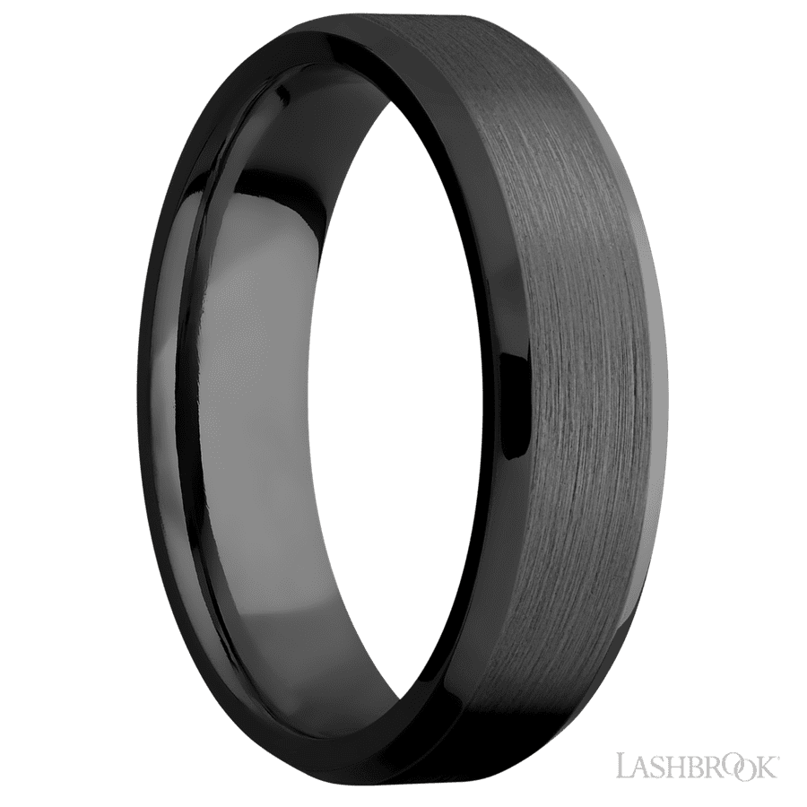6 mm wide Beveled Zirconium band.