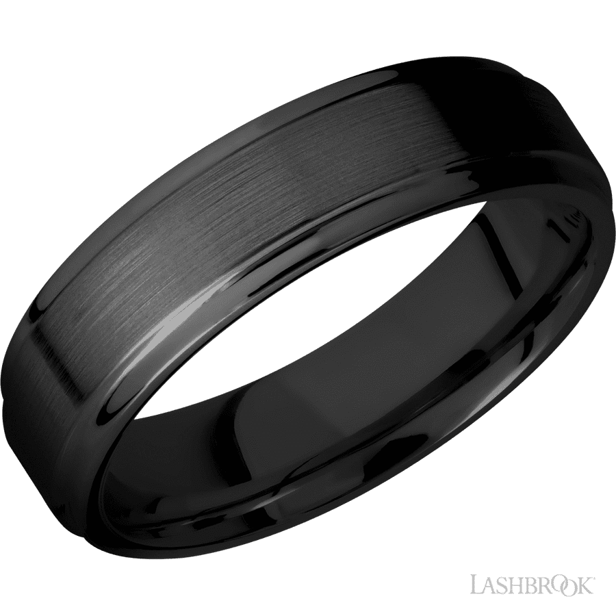 6 mm wide Flat Grooved Edges Zirconium band.