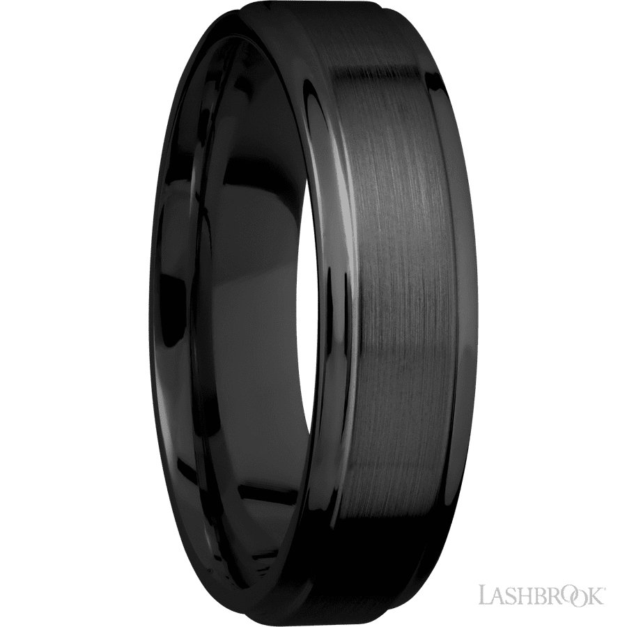 6 mm wide Flat Grooved Edges Zirconium band.