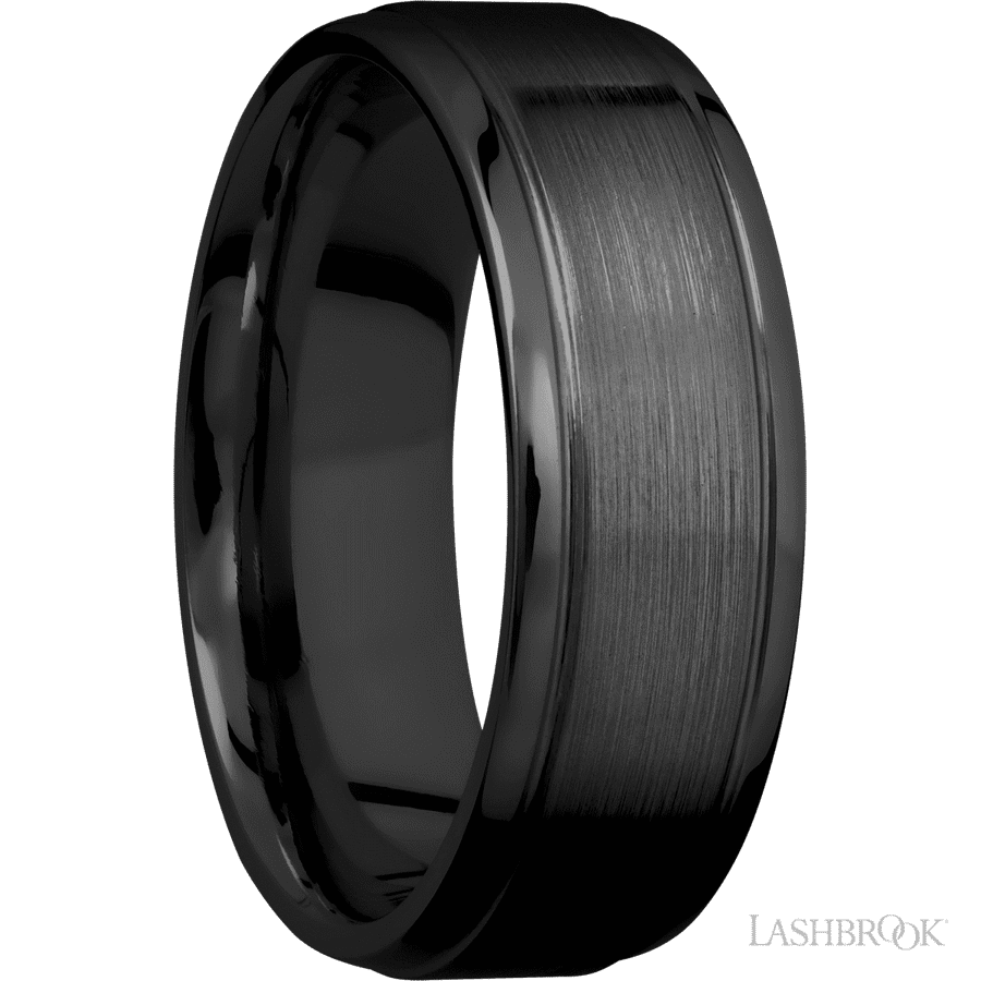 7 mm wide Stepped Bevel Zirconium band.