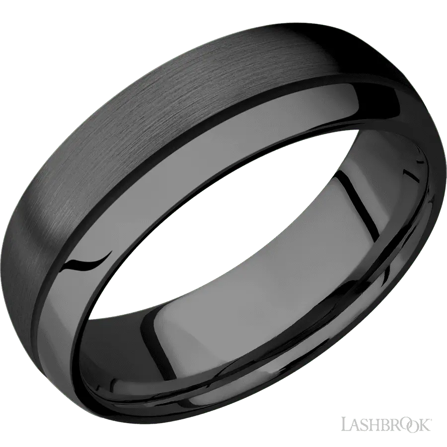7 mm wide/Domed/Zirconium band with one 0.5 mm Off Center inlay of Black. in Zirconium by Lashbrook | The Diamond Store Las V