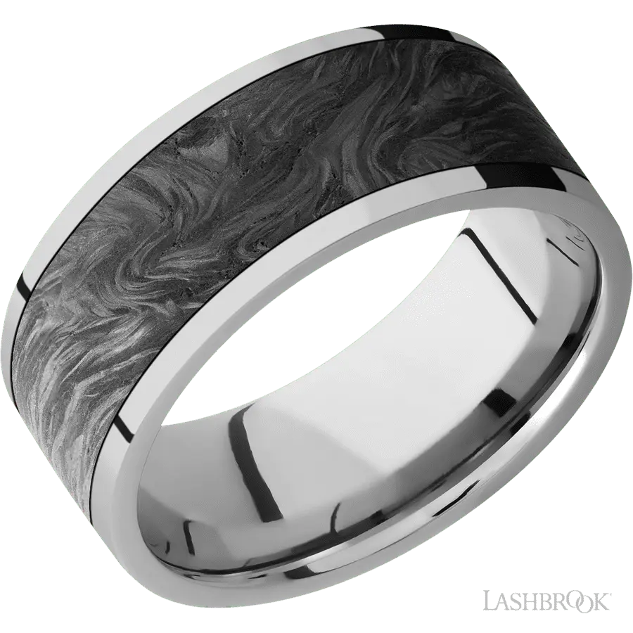9 mm wide/Flat/Titanium band with one 7 mm Centered inlay of Forged Carbon Fiber. in Titanium by Lashbrook | The Diamond Stor