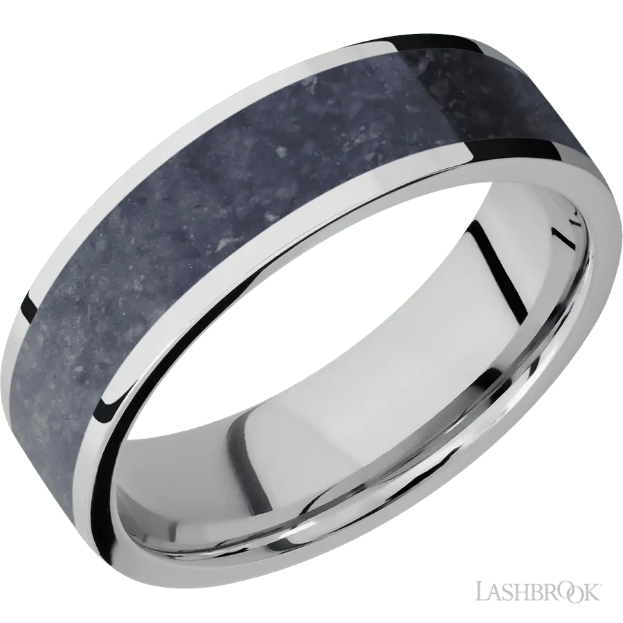 7 mm wide/Flat/Cobalt Chrome band with one 5 mm Centered inlay of Sodalite. in Cobalt by Lashbrook | The Diamond Store Las Ve