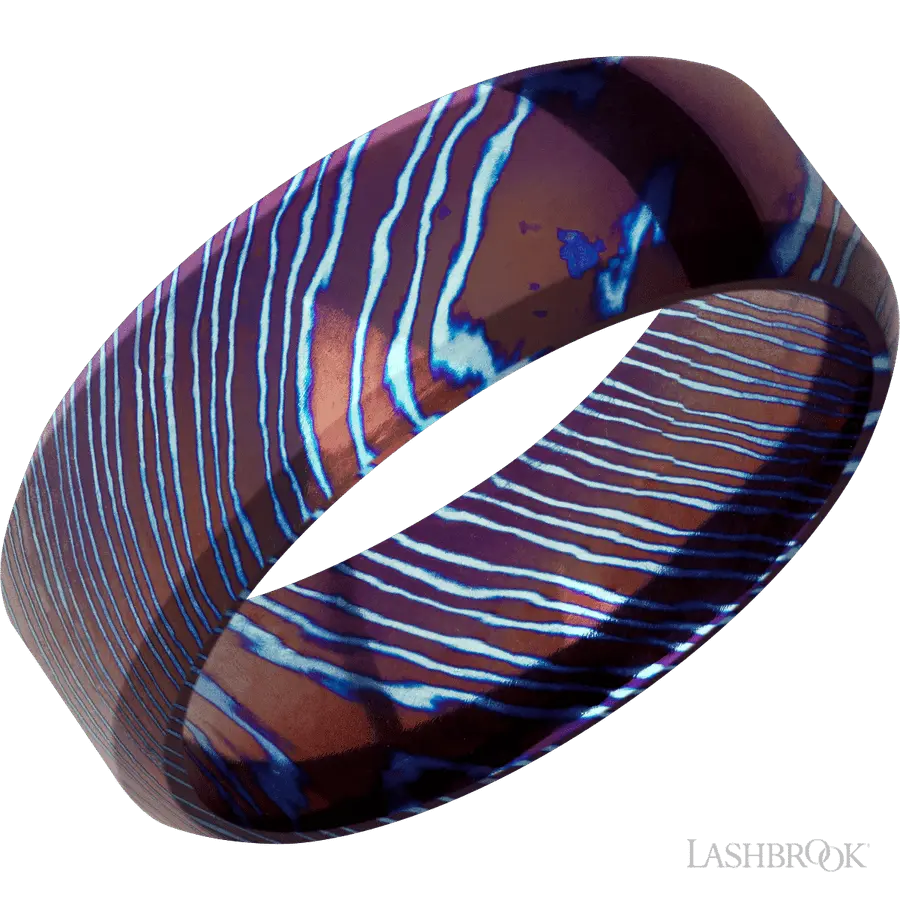 8 mm wide High Bevel Titanium Damascus band. by Lashbrook | The Diamond Store Las Vegas