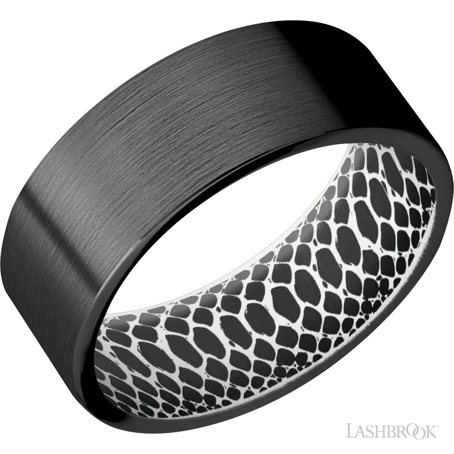 8 mm wide Flat Zirconium band featuring a White sleeve. in Zirconium by Lashbrook | The Diamond Store Las Vegas
