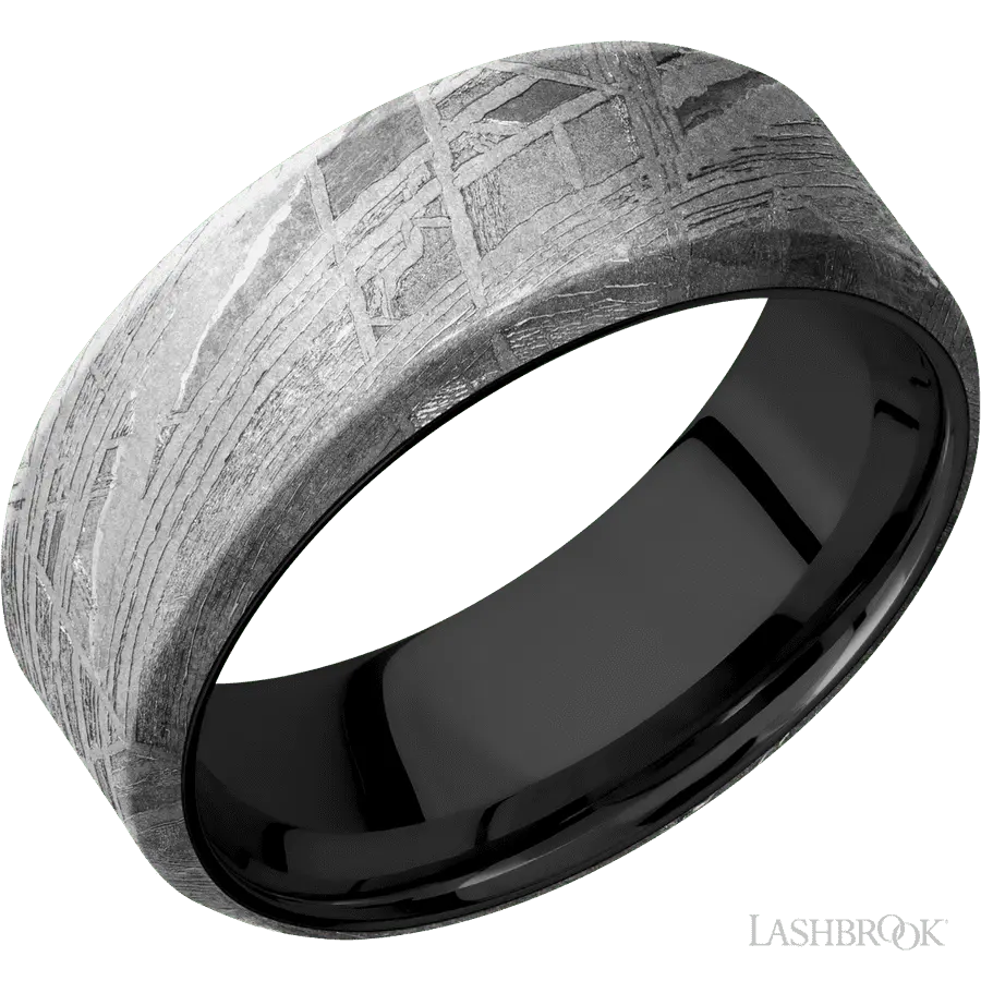 8 mm wide Beveled Meteorite band featuring a Zirconium sleeve. in Meteorite by Lashbrook | The Diamond Store Las Vegas