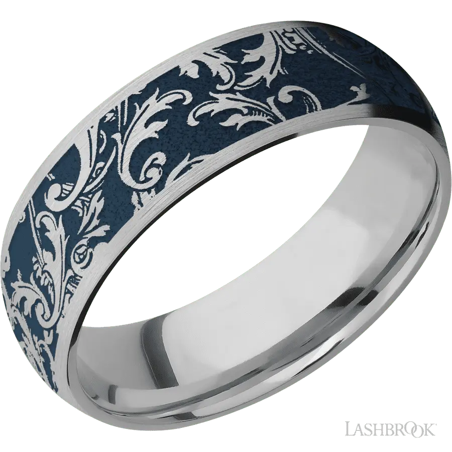 7 mm wide/Domed/Titanium band with a laser carved Black Leaf pattern. in Titanium by Lashbrook | The Diamond Store Las Vegas