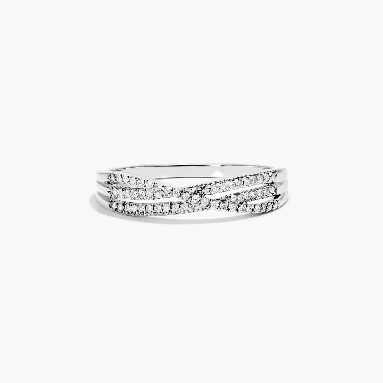 14K White Gold Criss-Cross Overlay Diamond Ring