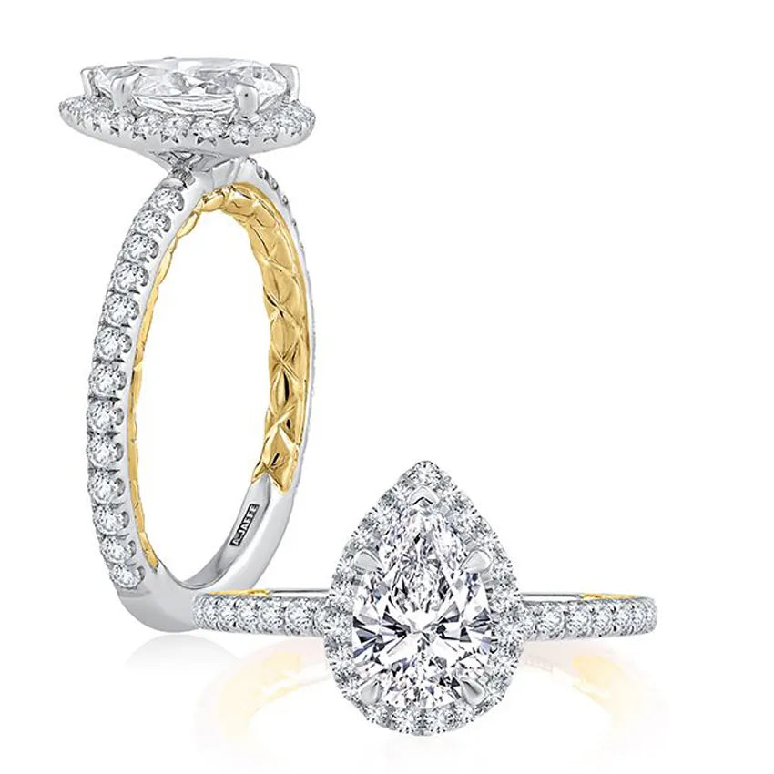 Classic Two Tone Halo Pear Cut Diamond Engagement Ring