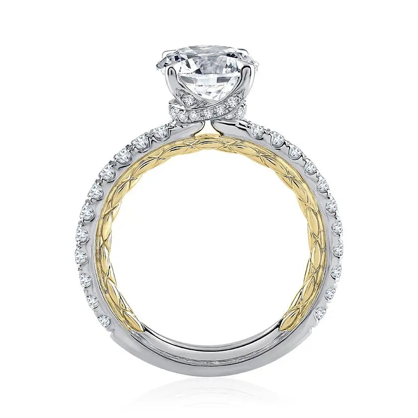 Crossover Prong Two Tone Round Cut Diamond Engagement Ring<br><span style="font-size:15px;">Style: MECRD2356Q/255</span>