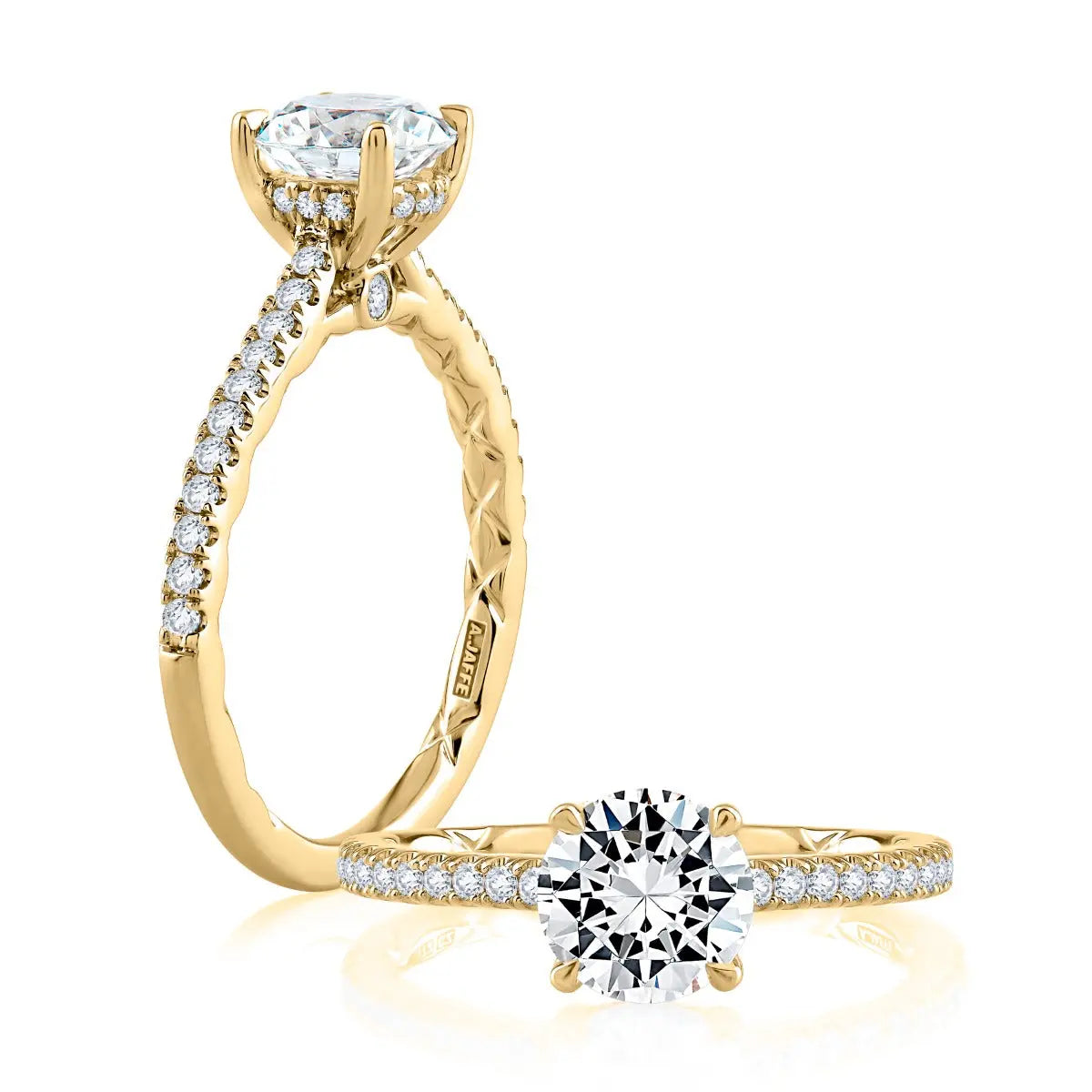 Round Cut Diamond Engagement Ring with a Classic Quilts® Pave Band<br><span style="font-size:15px;">Style: ME2029AQ/247</span>