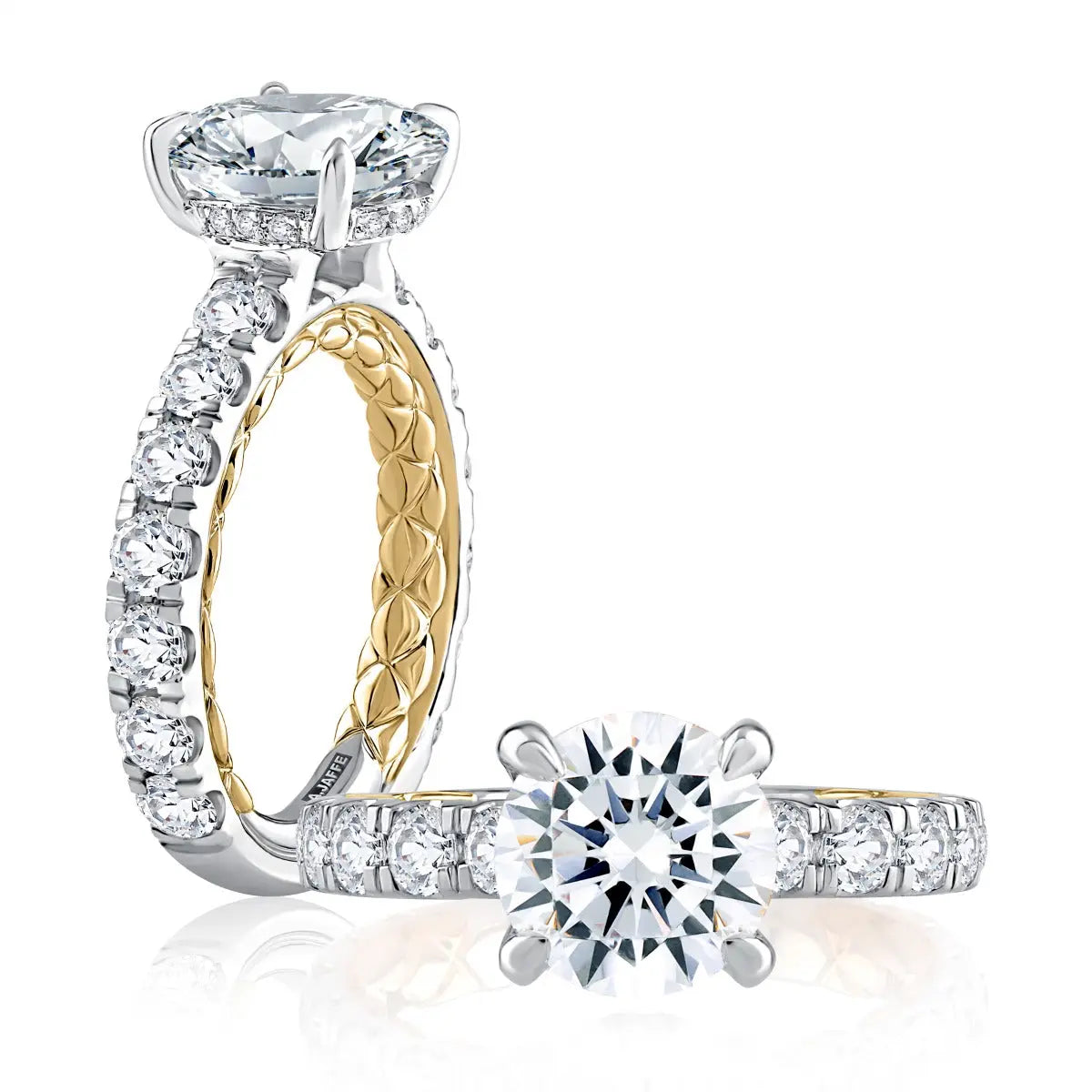 Modern Two Tone Round Cut Diamond Engagement Ring<br><span style="font-size:15px;">Style: MECRD2348Q/650</span>