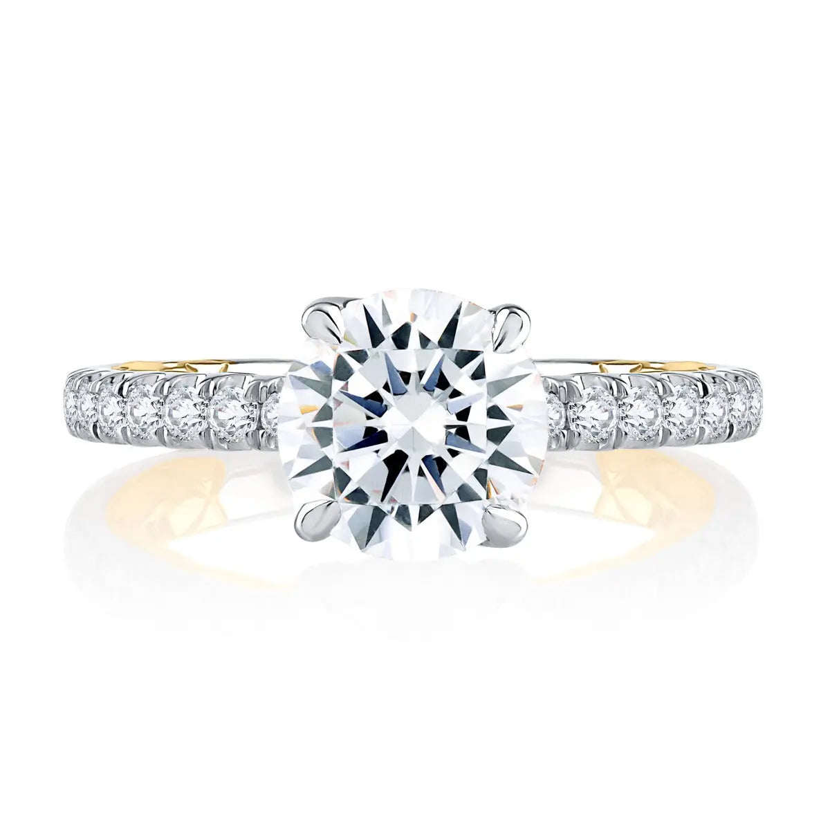 Crossover Prong Two Tone Round Cut Diamond Engagement Ring<br><span style="font-size:15px;">Style: MECRD2356Q/255</span>