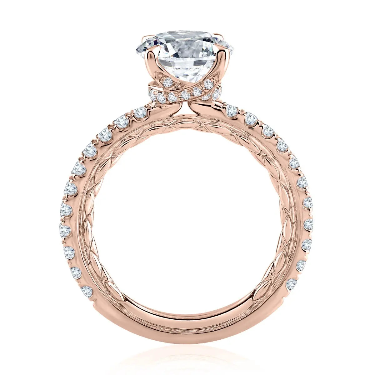 Crossover Prong Two Tone Round Cut Diamond Engagement Ring<br><span style="font-size:15px;">Style: MECRD2356Q/255</span>