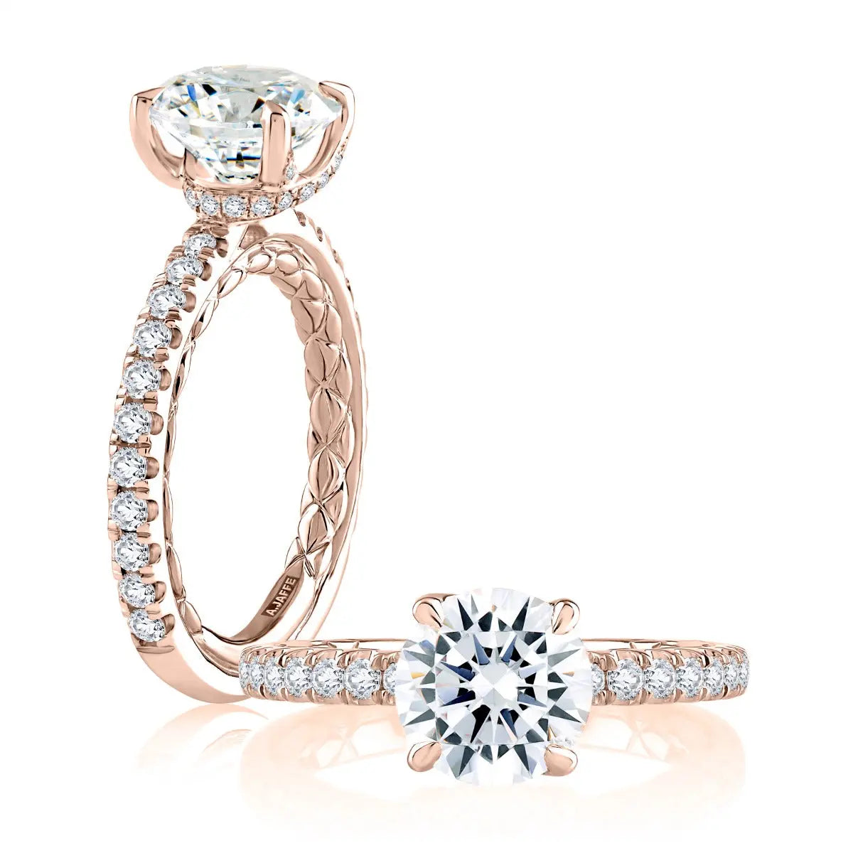 Crossover Prong Two Tone Round Cut Diamond Engagement Ring<br><span style="font-size:15px;">Style: MECRD2356Q/255</span>
