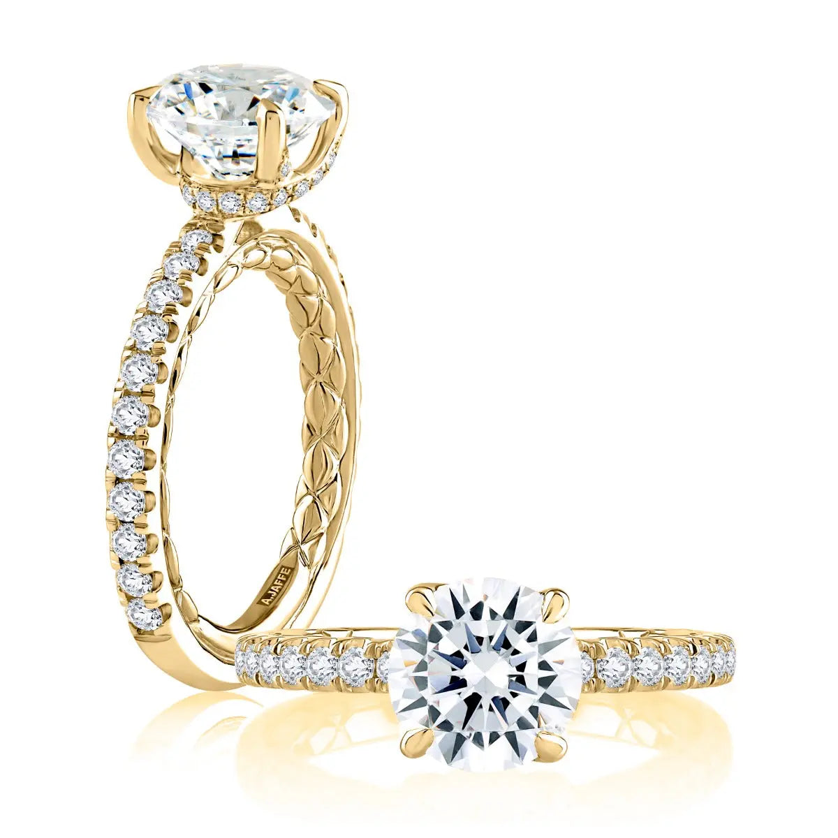 Crossover Prong Two Tone Round Cut Diamond Engagement Ring<br><span style="font-size:15px;">Style: MECRD2356Q/255</span>
