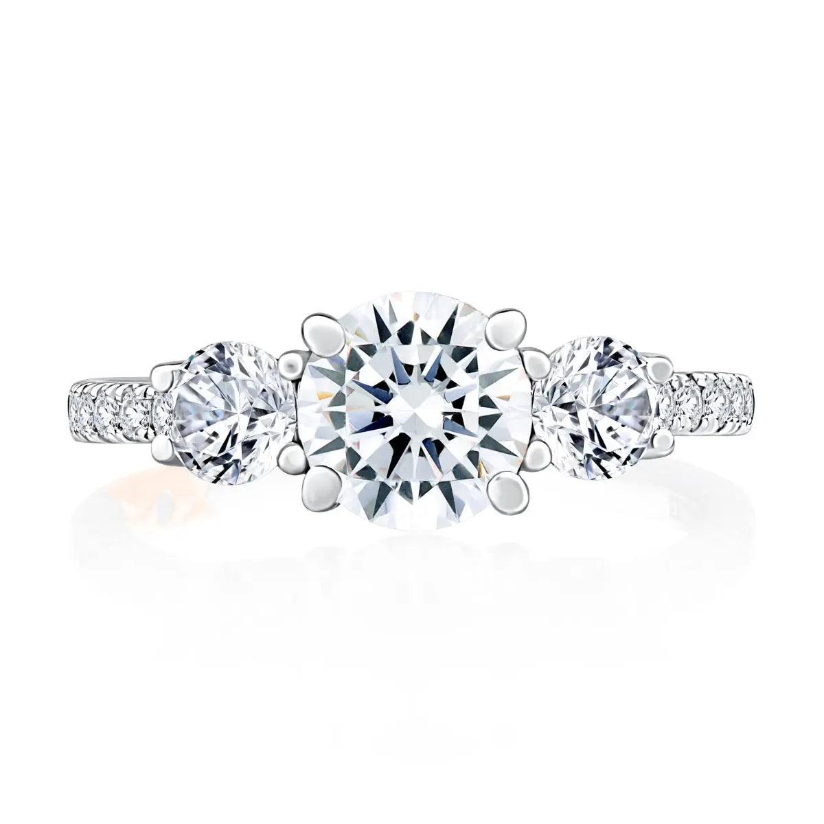 Three Stone Trellis Diamond Engagement Ring with Pave Diamond Band<br><span style="font-size:15px;">Style: MECRD2541/265</span>