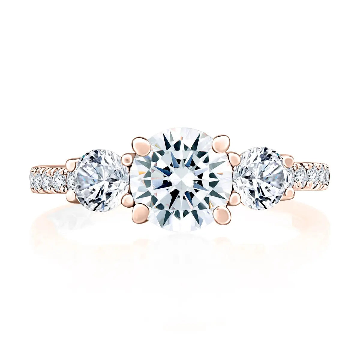 Three Stone Trellis Diamond Engagement Ring with Pave Diamond Band<br><span style="font-size:15px;">Style: MECRD2541/265</span>