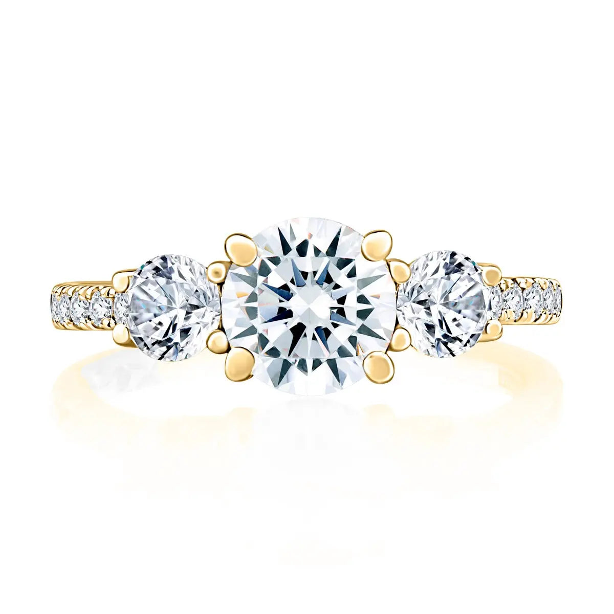 Three Stone Trellis Diamond Engagement Ring with Pave Diamond Band<br><span style="font-size:15px;">Style: MECRD2541/265</span>