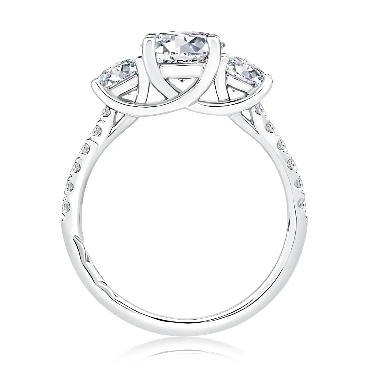 Three Stone Trellis Diamond Engagement Ring with Pave Diamond Band<br><span style="font-size:15px;">Style: MECRD2541/265</span>