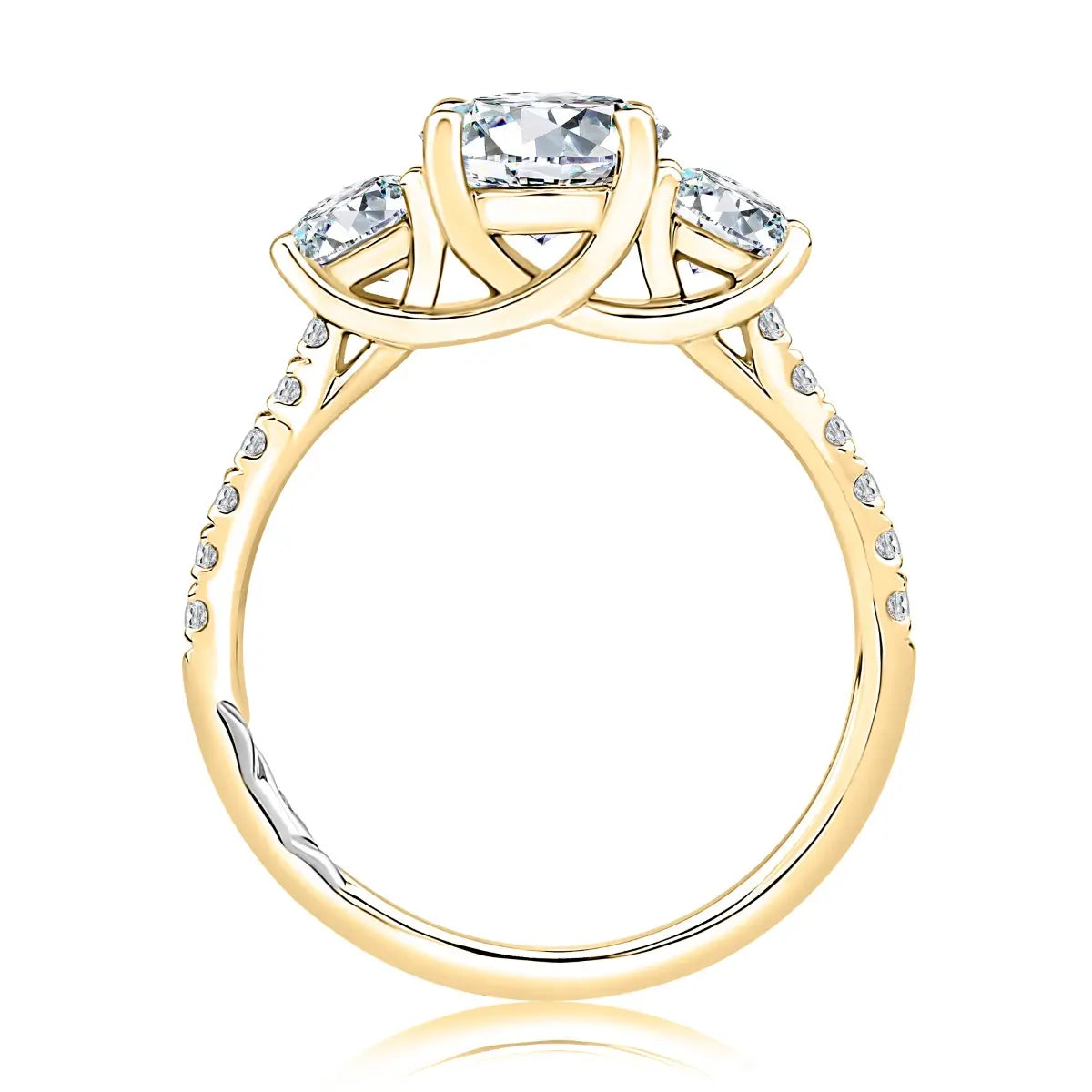 Three Stone Trellis Diamond Engagement Ring with Pave Diamond Band<br><span style="font-size:15px;">Style: MECRD2541/265</span>