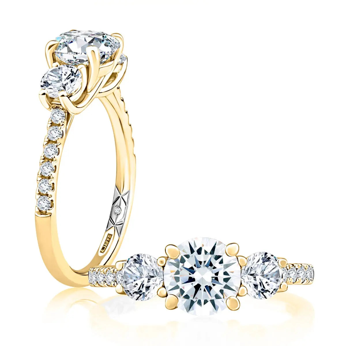 Three Stone Trellis Diamond Engagement Ring with Pave Diamond Band<br><span style="font-size:15px;">Style: MECRD2541/265</span>