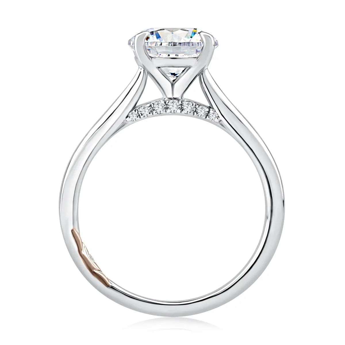 Solitaire Round Center Diamond Engagement Ring with Peek-A-Boo Diamonds<br><span style="font-size:15px;">Style: MECRD2543/258</span>