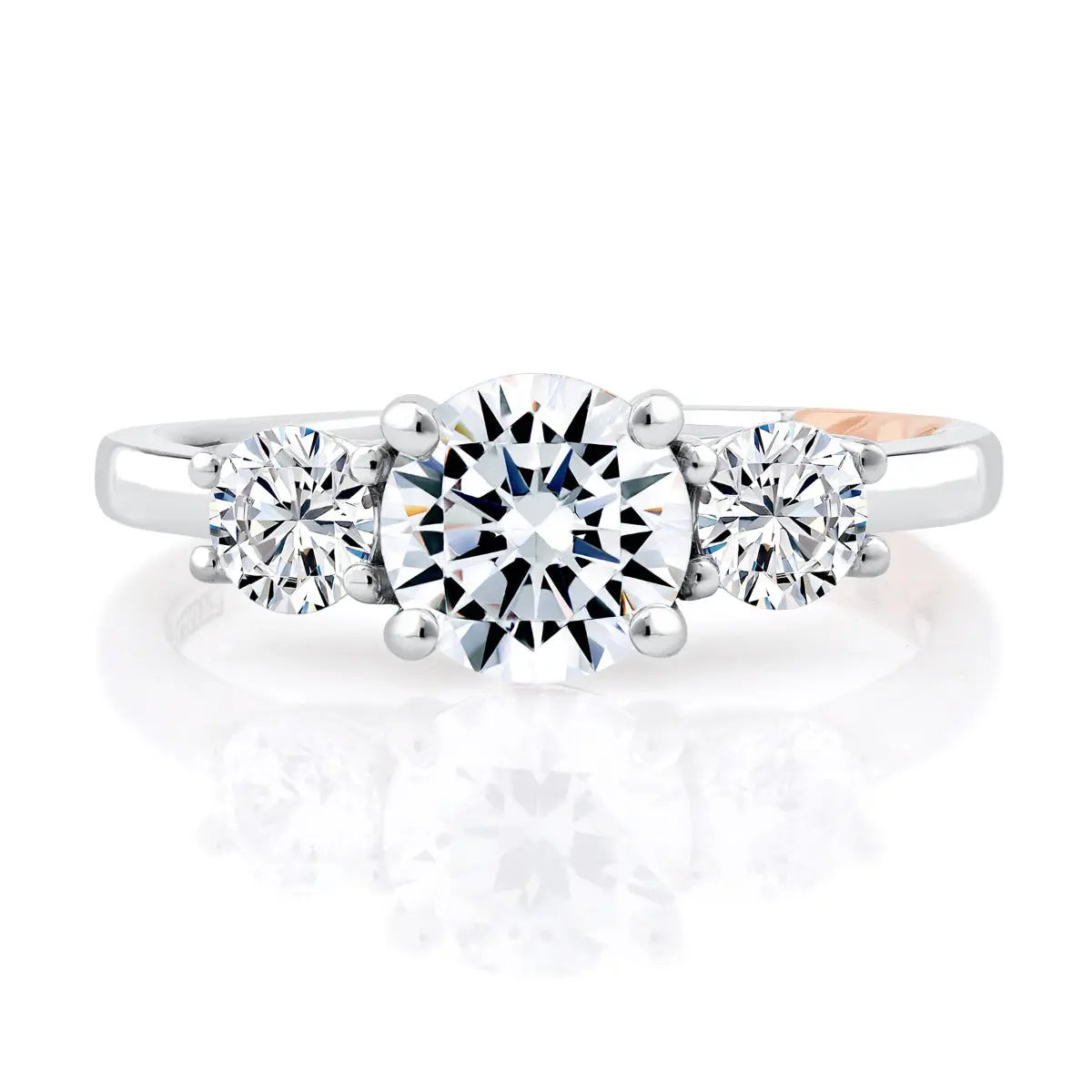 Three Stone Round Center Trellis Engagement Ring<br><span style="font-size:15px;">Style: MECRD2697</span>