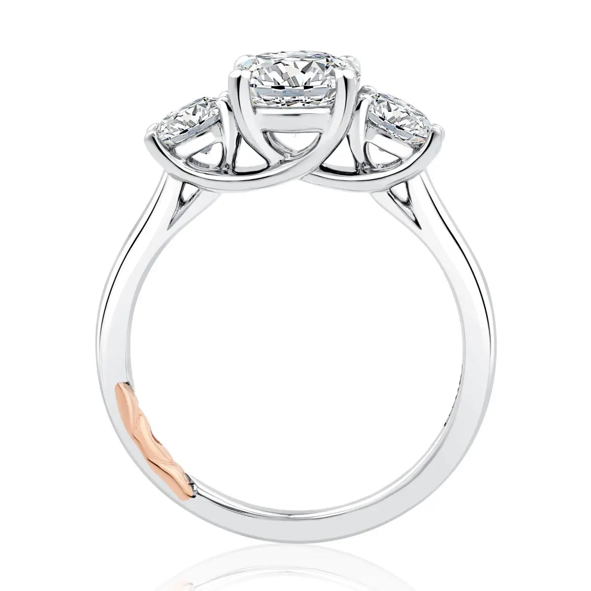 Three Stone Round Center Trellis Engagement Ring<br><span style="font-size:15px;">Style: MECRD2697</span>