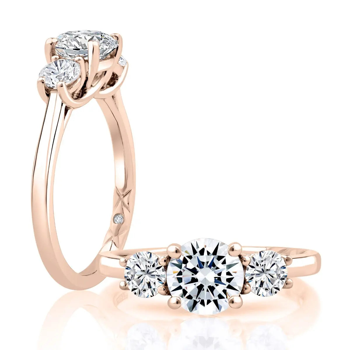 Three Stone Round Center Trellis Engagement Ring<br><span style="font-size:15px;">Style: MECRD2697</span>